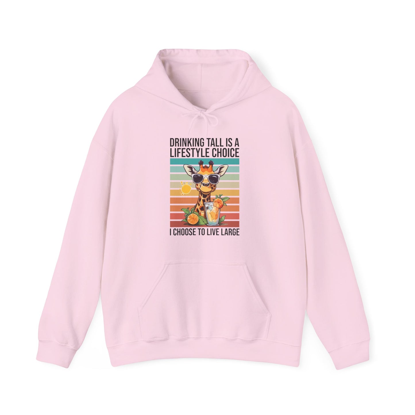 “Drinking Tall Is a Lifestyle Choice” Funny Giraffe Summer Hoodie – Citrus Sunset Spritz Graphic, Bold Animal Lover Gift, Live Large in Style