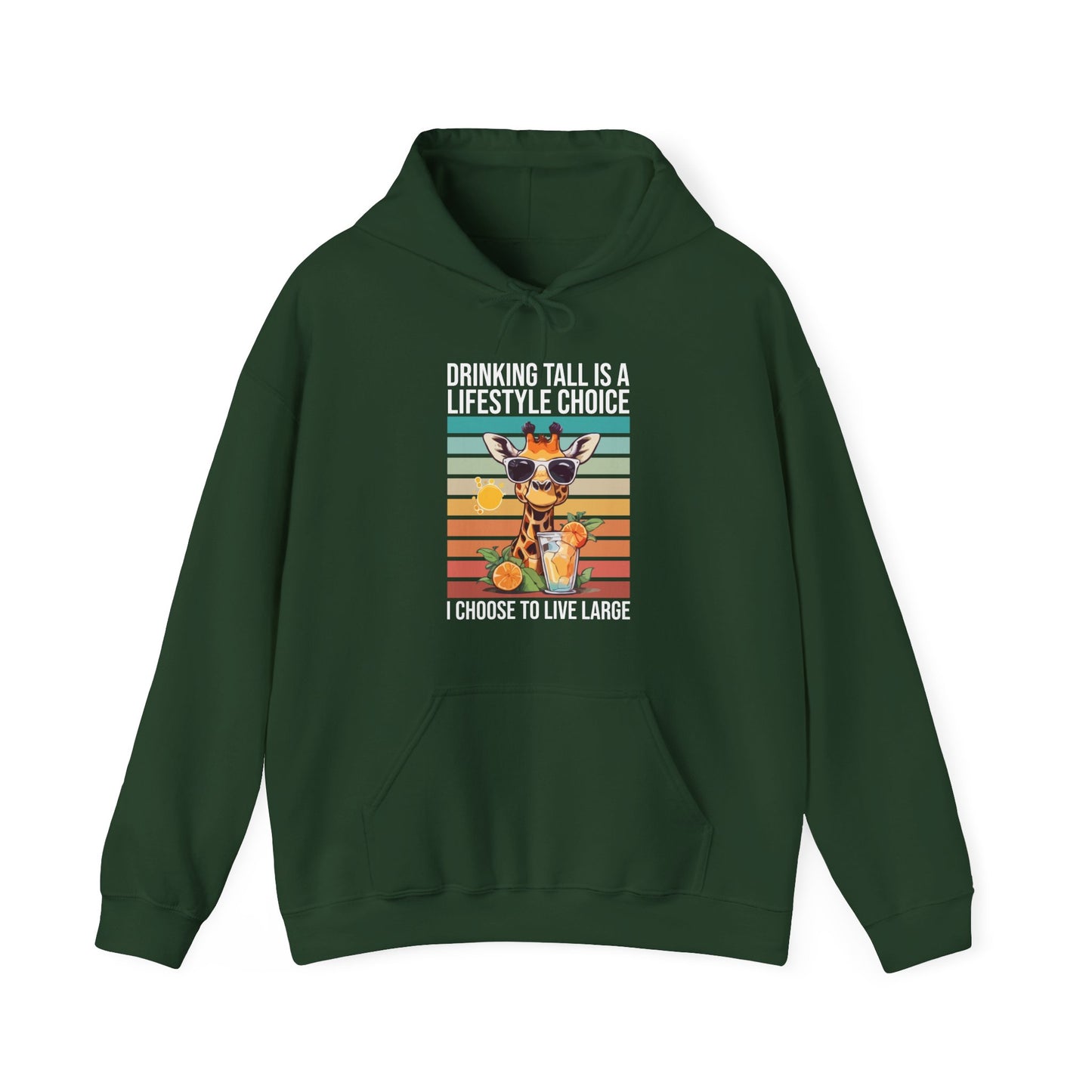 “Drinking Tall Is a Lifestyle Choice” Funny Giraffe Summer Hoodie – Citrus Sunset Spritz Graphic, Bold Animal Lover Gift, Live Large in Style