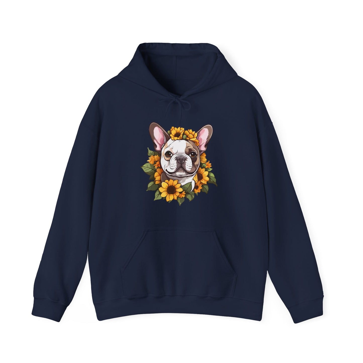 French Bulldog Sunflower Hoodie – Cute Bonjour Frenchie Pullover for Dog Lovers, Cozy Floral Gift for Pet Owners