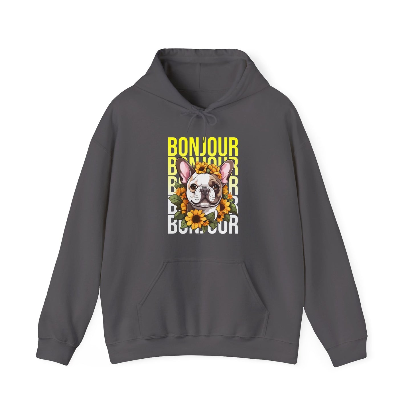 French Bulldog Sunflower Hoodie – Cute Bonjour Frenchie Pullover for Dog Lovers, Cozy Floral Gift for Her