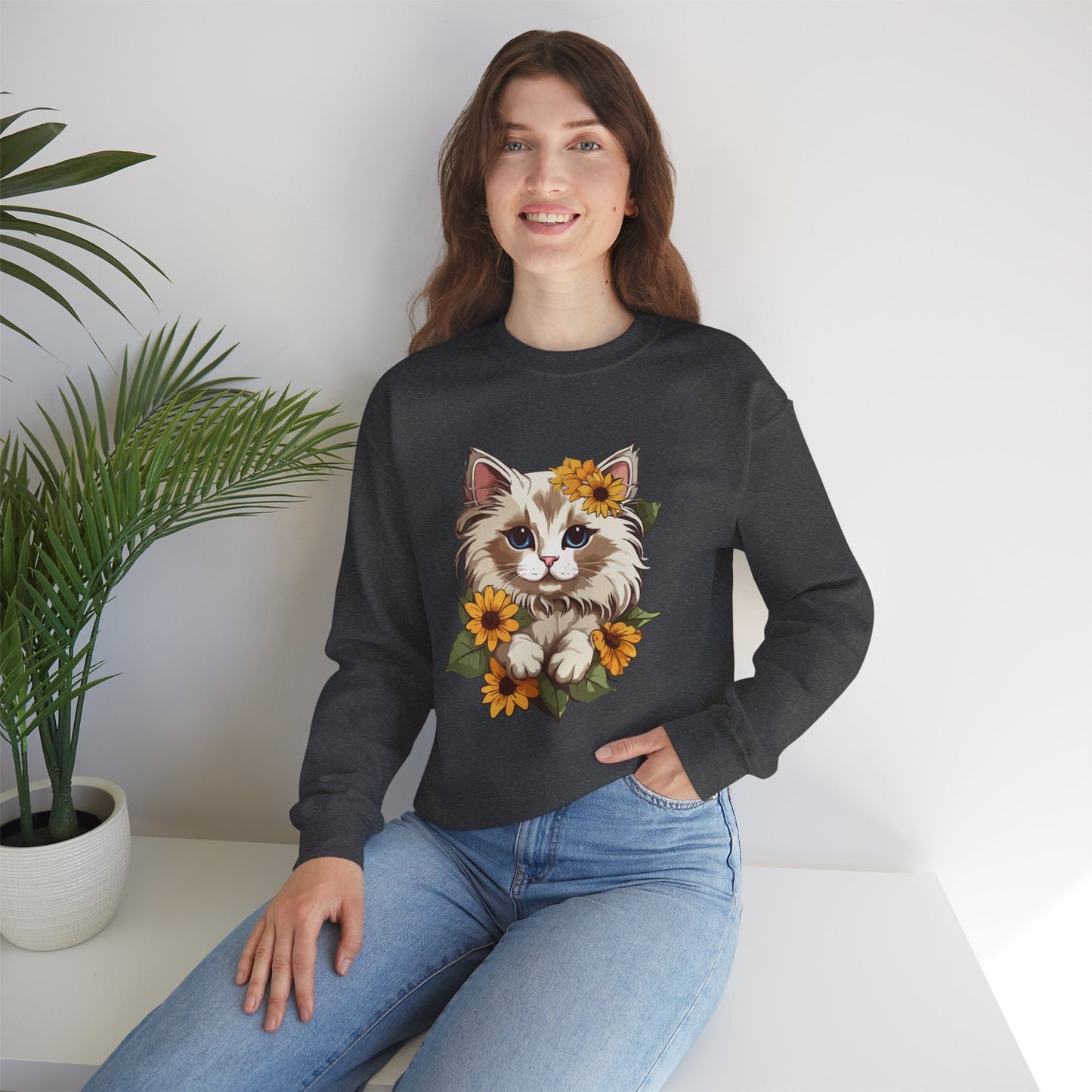 Sunflower Cat Sweatshirt, Perfect Gift for Pet Lovers and Furparents