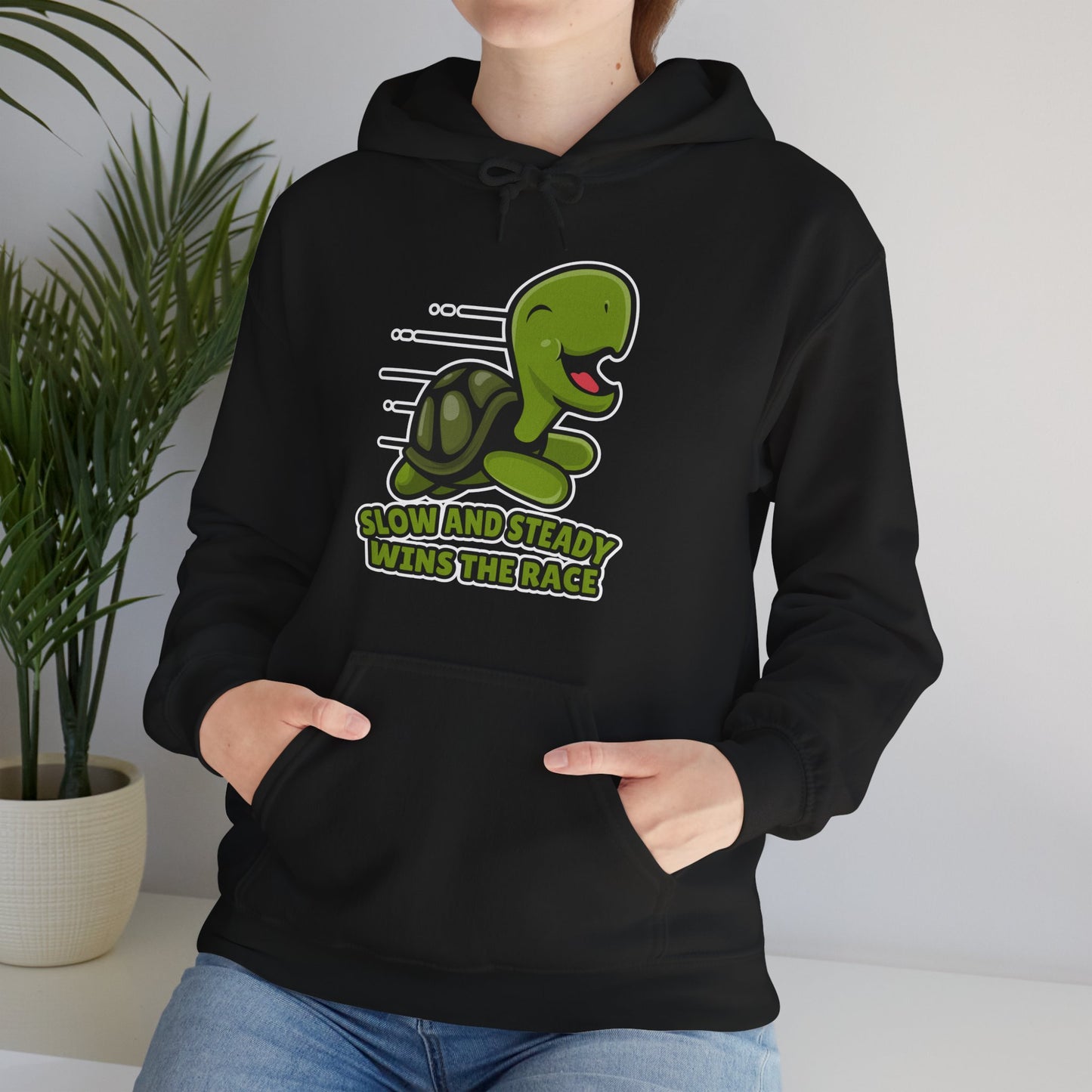 “Slow and Steady Wins the Race” Turtle Hoodie – Inspirational Animal Lover Gift, Cute Pet Parent, Motivational Turtle Apparel