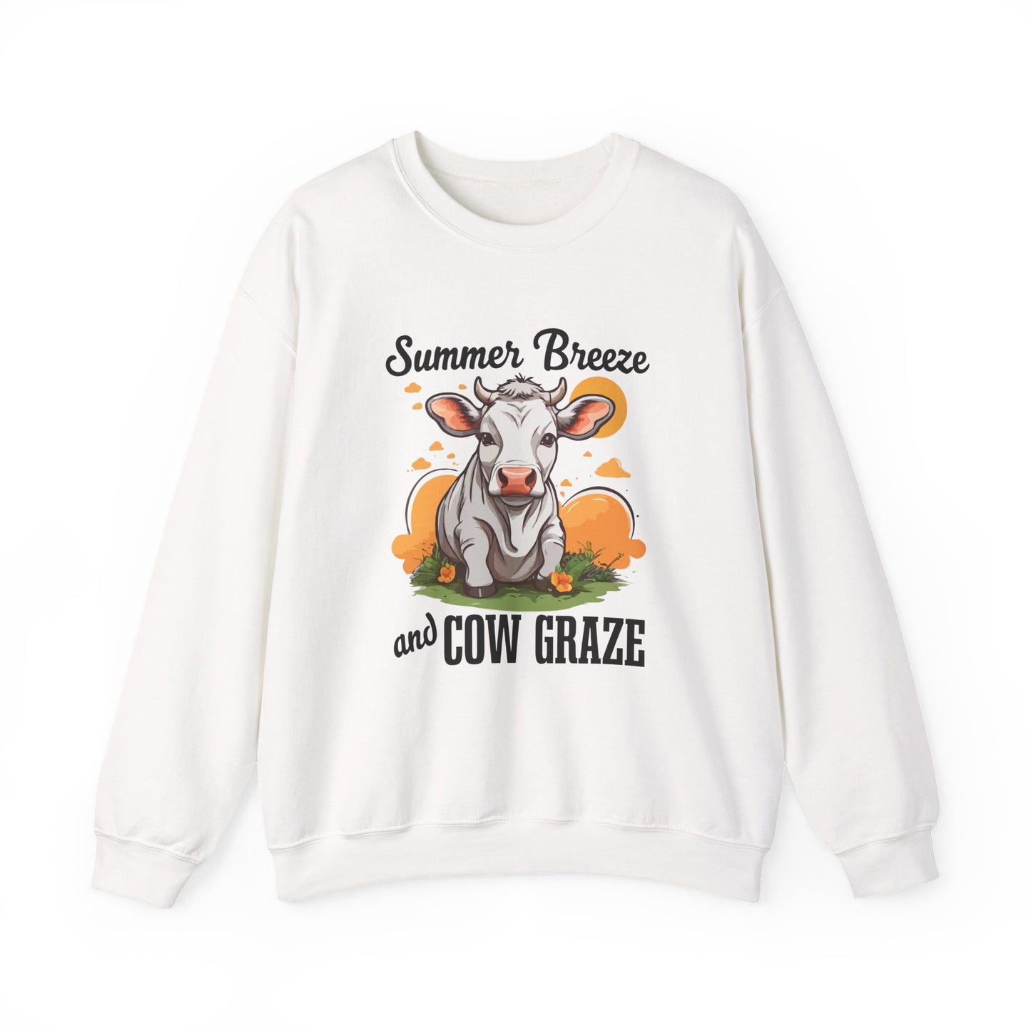 “Summer Breeze and Cow Graze” Sweatshirt – Farm Animal Lover Gift, Rustic Country Life Sweater, Cozy Cow Apparel for Nature Lovers