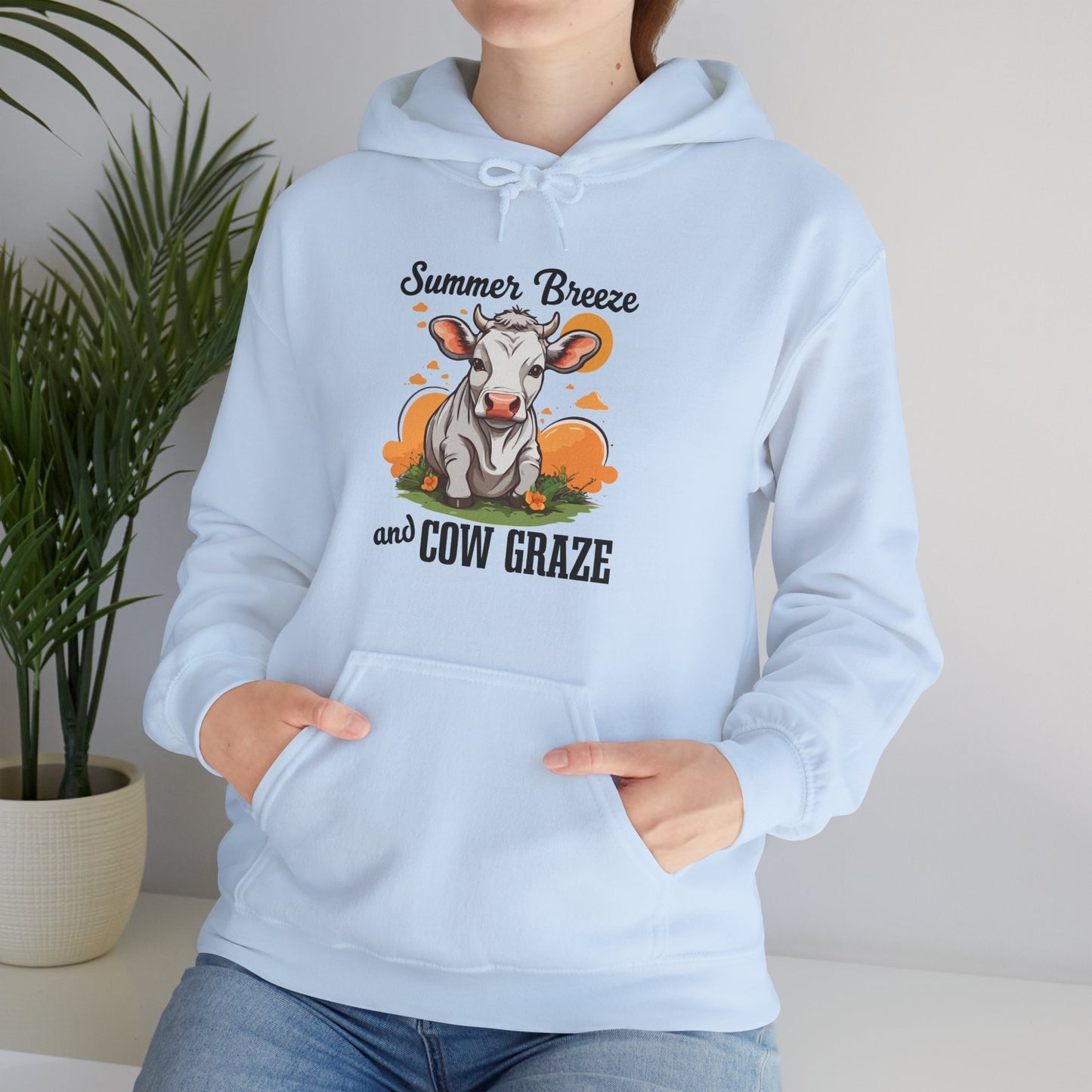 “Summer Breeze and Cow Graze” Hoodie – Farm Animal Lover Gift, Country Life Apparel, Cozy Cow Hoodie for Pet & Nature Lovers