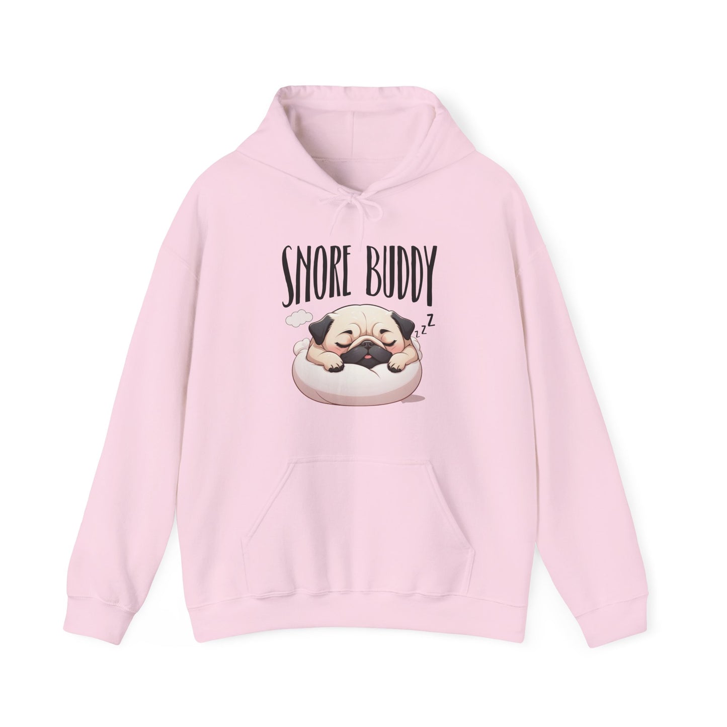 “Snore Buddy” Sleeping Pug Hoodie – Funny Dog Lover Gift, Cute Pet Parent Apparel, Cozy Pug Life Hoodie