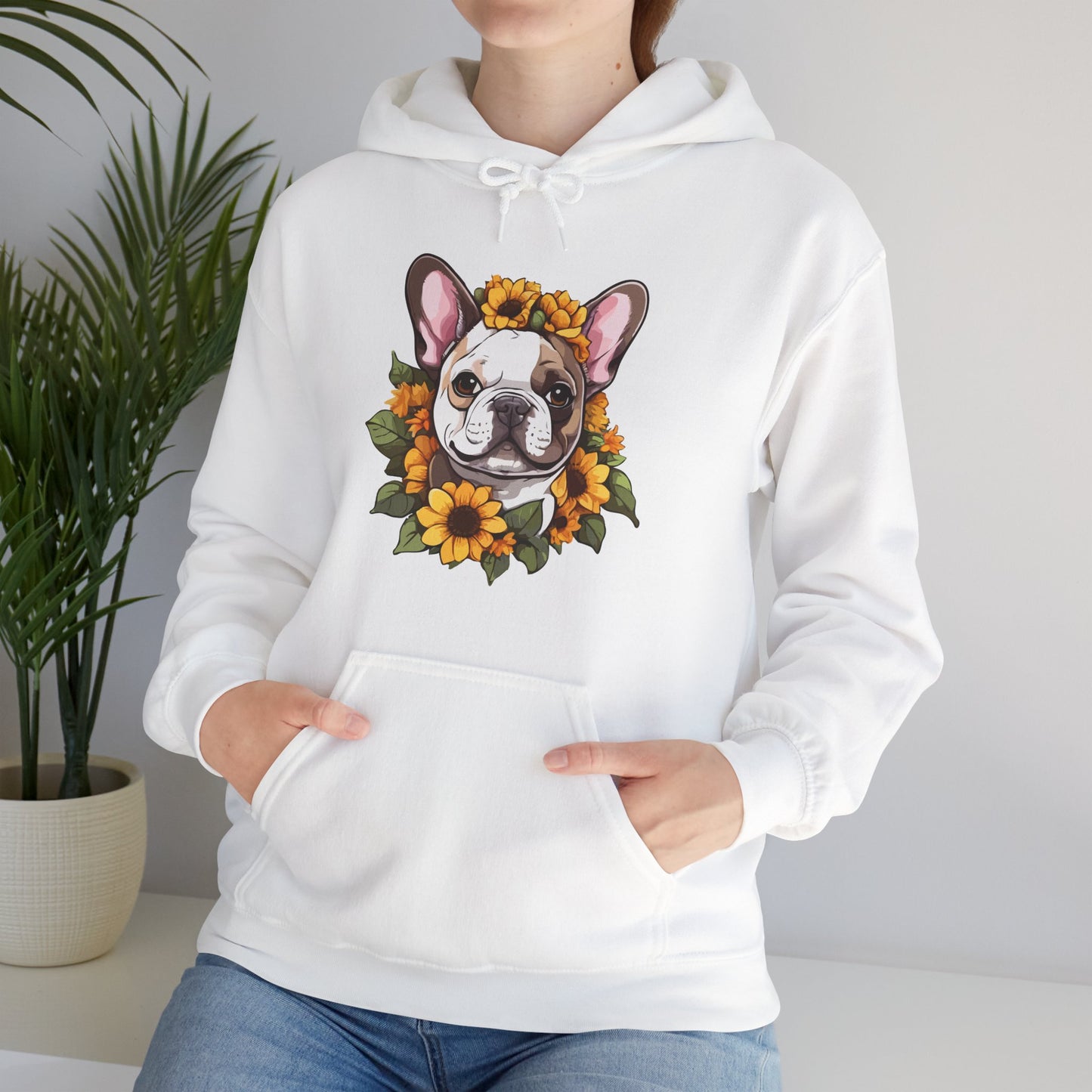 French Bulldog Sunflower Hoodie – Cute Bonjour Frenchie Pullover for Dog Lovers, Cozy Floral Gift for Pet Owners
