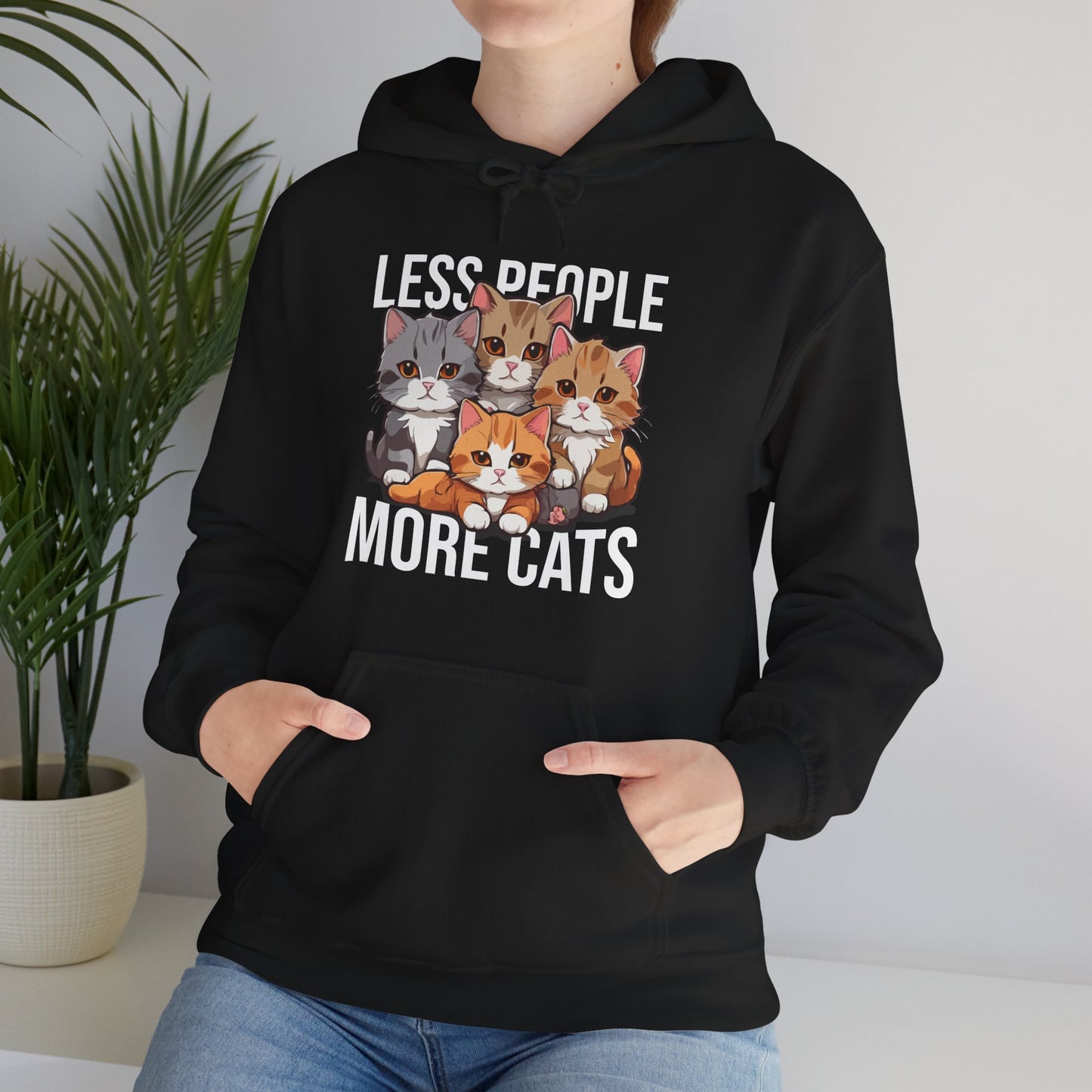 Less People More Cats Hoodie – Funny Cat Lover Gift for Introverts, Pet Parents & Anti-Social Cat Moms