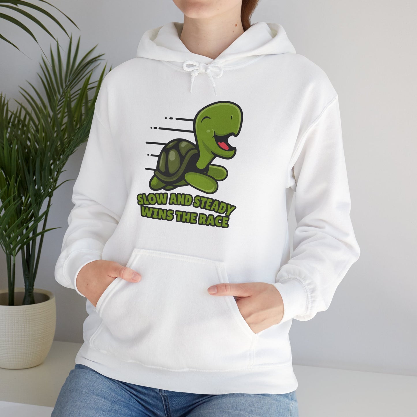 “Slow and Steady Wins the Race” Turtle Hoodie – Inspirational Animal Lover Gift, Cute Pet Parent, Motivational Turtle Apparel