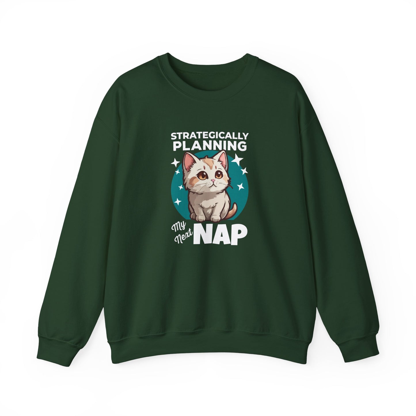 “Strategically Planning My Next Nap” Funny Cat Sweatshirt – Lazy Cat Lover Gift, Cozy Unisex Pullover for Pet Parents, Introverts & Nap Queens