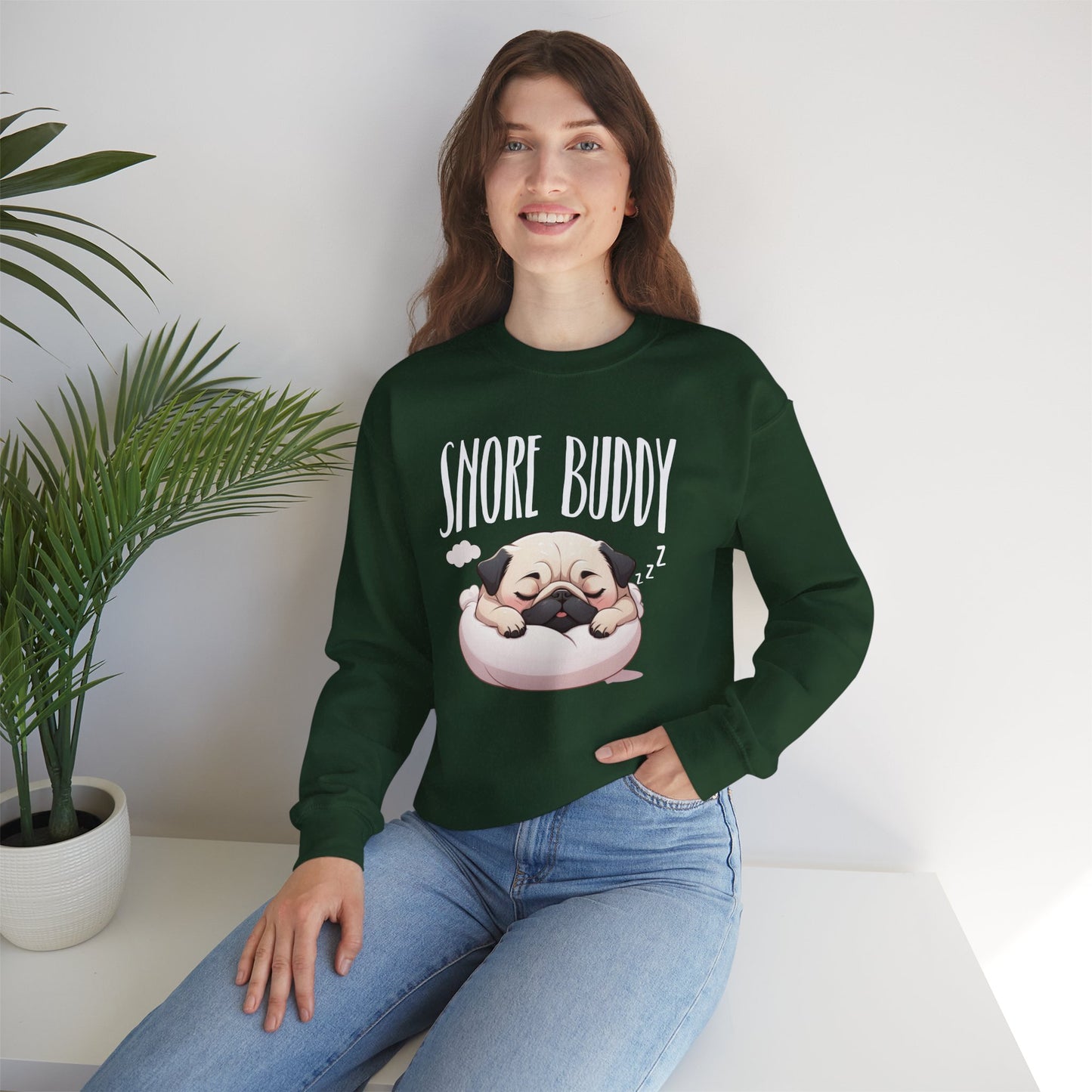 “Snore Buddy” Sleeping Pug Sweatshirt – Funny Dog Lover Gift, Cute Pet Parent Apparel, Cozy Pug Life Sweater