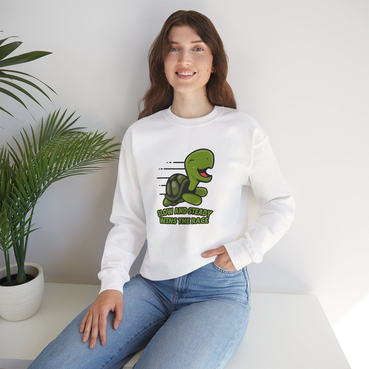 “Slow and Steady Wins the Race” Turtle Sweatshirt – Inspirational Animal Lover Gift, Motivational Pet Parent Apparel, Cozy Turtle Sweater