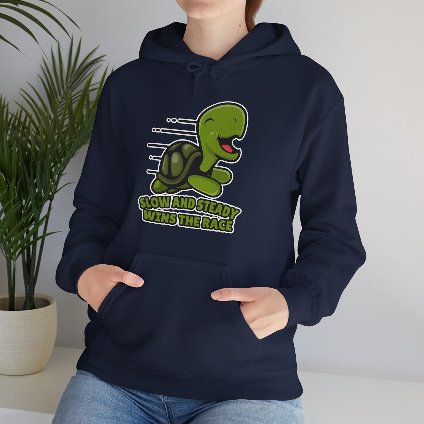 “Slow and Steady Wins the Race” Turtle Hoodie – Inspirational Animal Lover Gift, Cute Pet Parent, Motivational Turtle Apparel