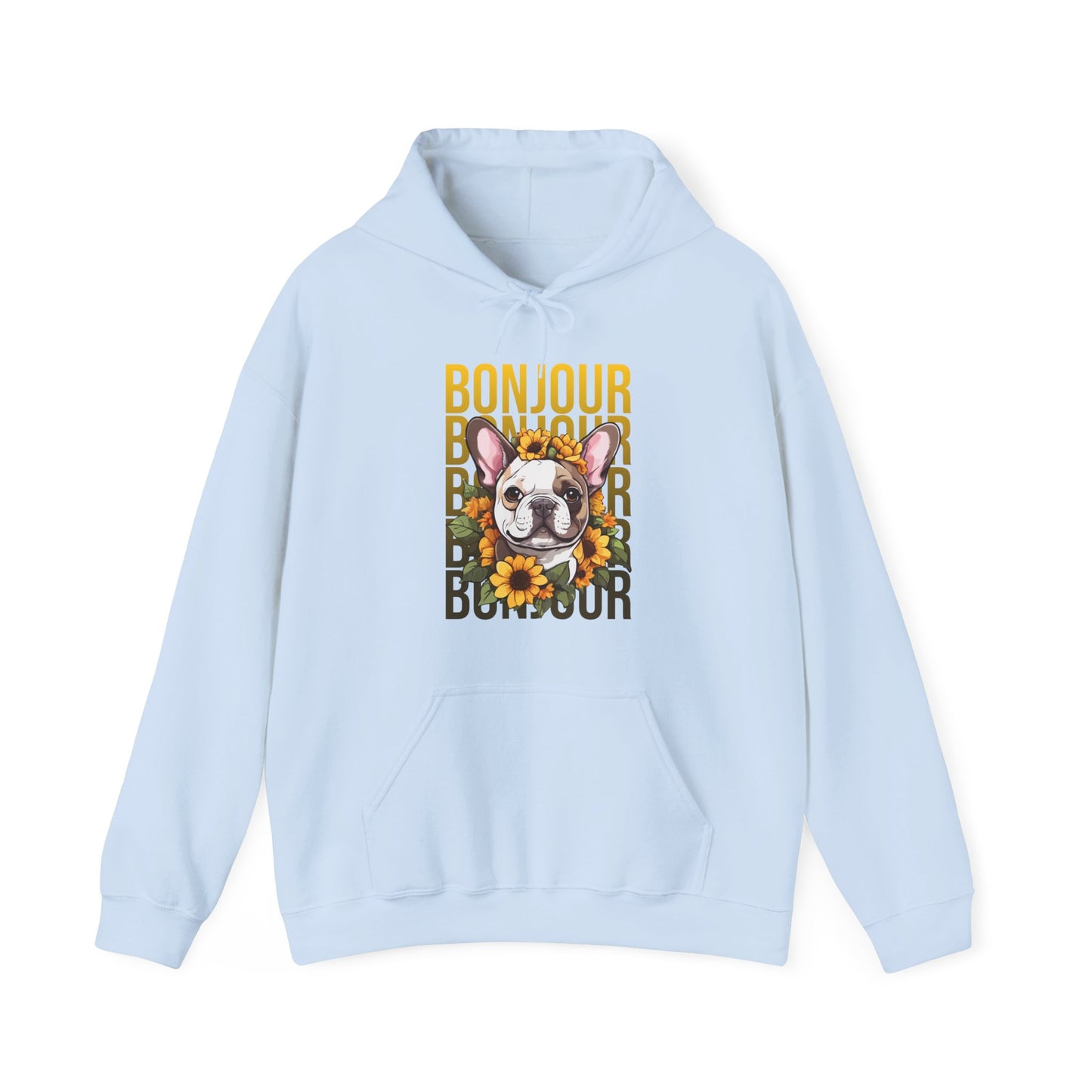 French Bulldog Sunflower Hoodie – Cute Bonjour Frenchie Pullover for Dog Lovers, Cozy Floral Gift for Her