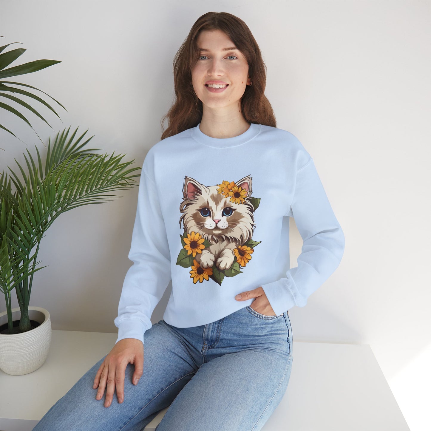 Sunflower Cat Sweatshirt, Perfect Gift for Pet Lovers and Furparents