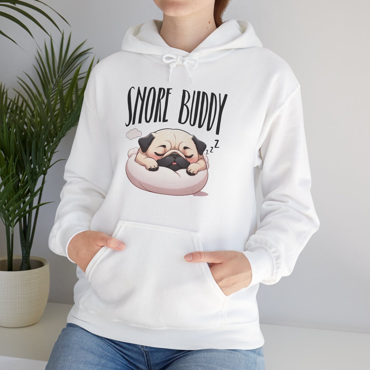 “Snore Buddy” Sleeping Pug Hoodie – Funny Dog Lover Gift, Cute Pet Parent Apparel, Cozy Pug Life Hoodie