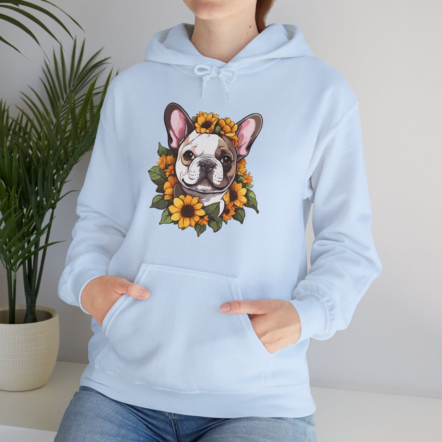French Bulldog Sunflower Hoodie – Cute Bonjour Frenchie Pullover for Dog Lovers, Cozy Floral Gift for Pet Owners