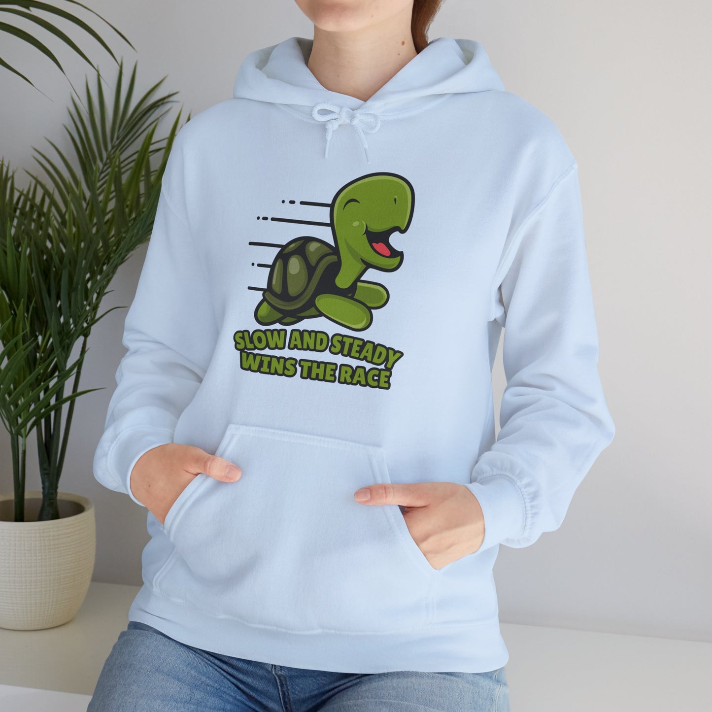 “Slow and Steady Wins the Race” Turtle Hoodie – Inspirational Animal Lover Gift, Cute Pet Parent, Motivational Turtle Apparel