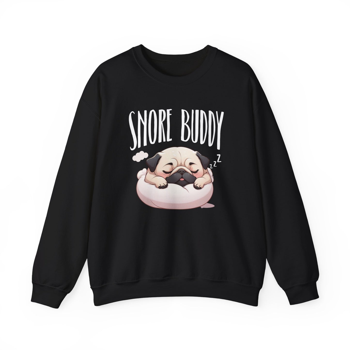 “Snore Buddy” Sleeping Pug Sweatshirt – Funny Dog Lover Gift, Cute Pet Parent Apparel, Cozy Pug Life Sweater