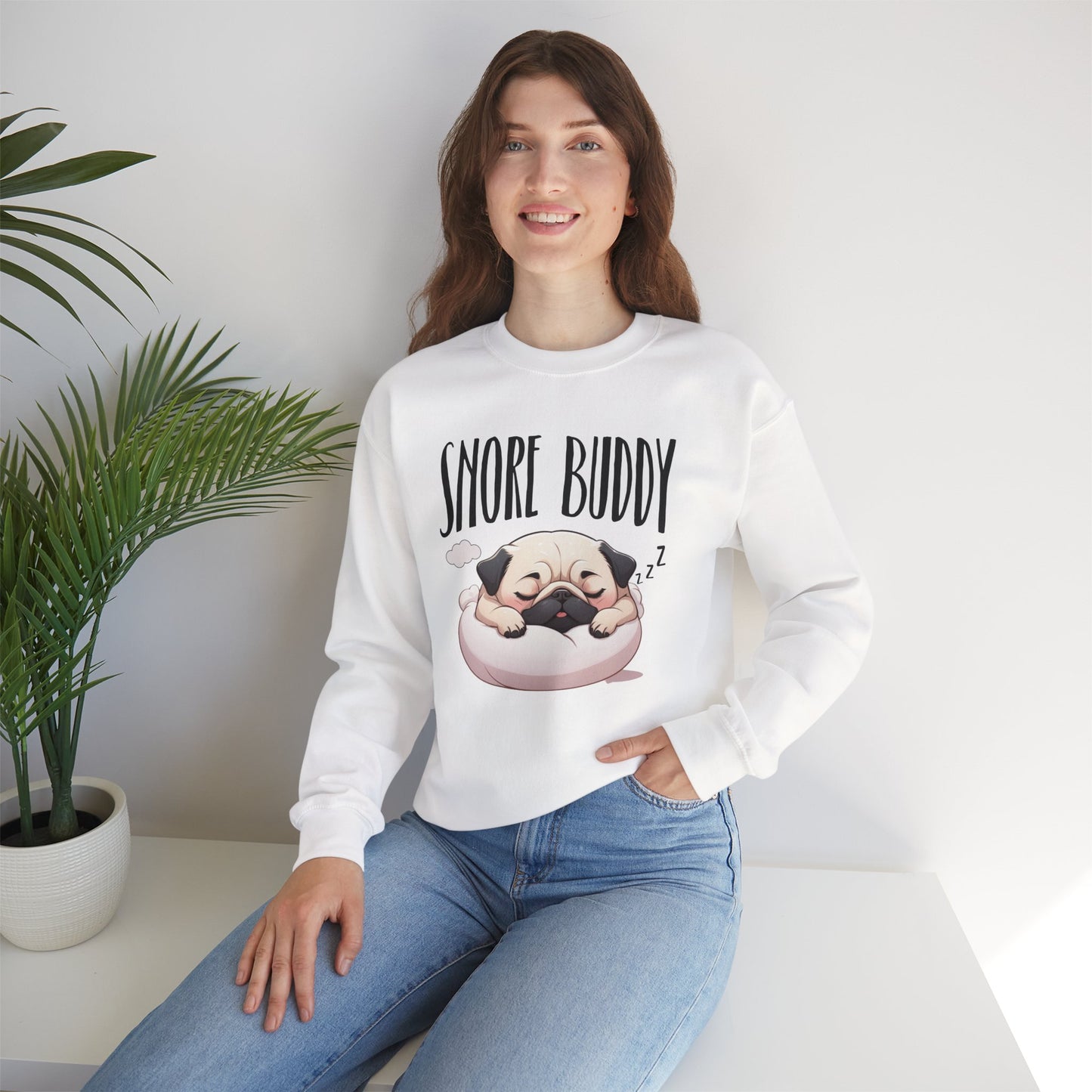 “Snore Buddy” Sleeping Pug Sweatshirt – Funny Dog Lover Gift, Cute Pet Parent Apparel, Cozy Pug Life Sweater