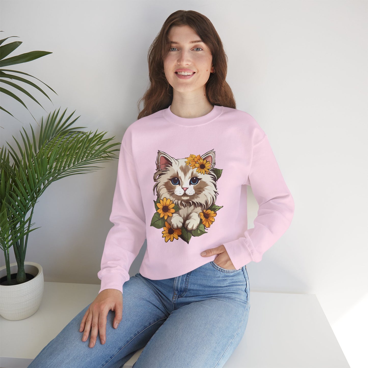Sunflower Cat Sweatshirt, Perfect Gift for Pet Lovers and Furparents