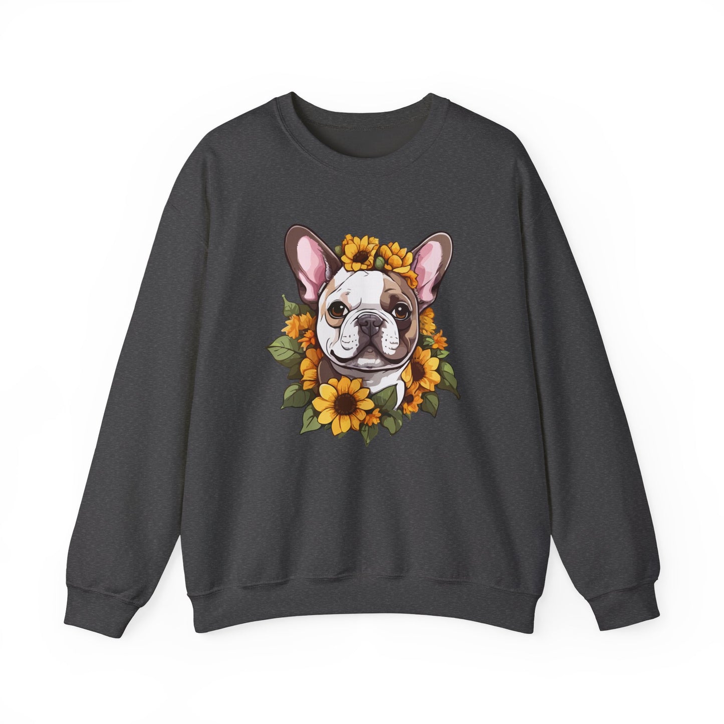 French Bulldog Sunflower Sweatshirt – Cute Bonjour Frenchie Crewneck for Dog Lovers, Cozy Floral Gift for Pet Moms & Dads