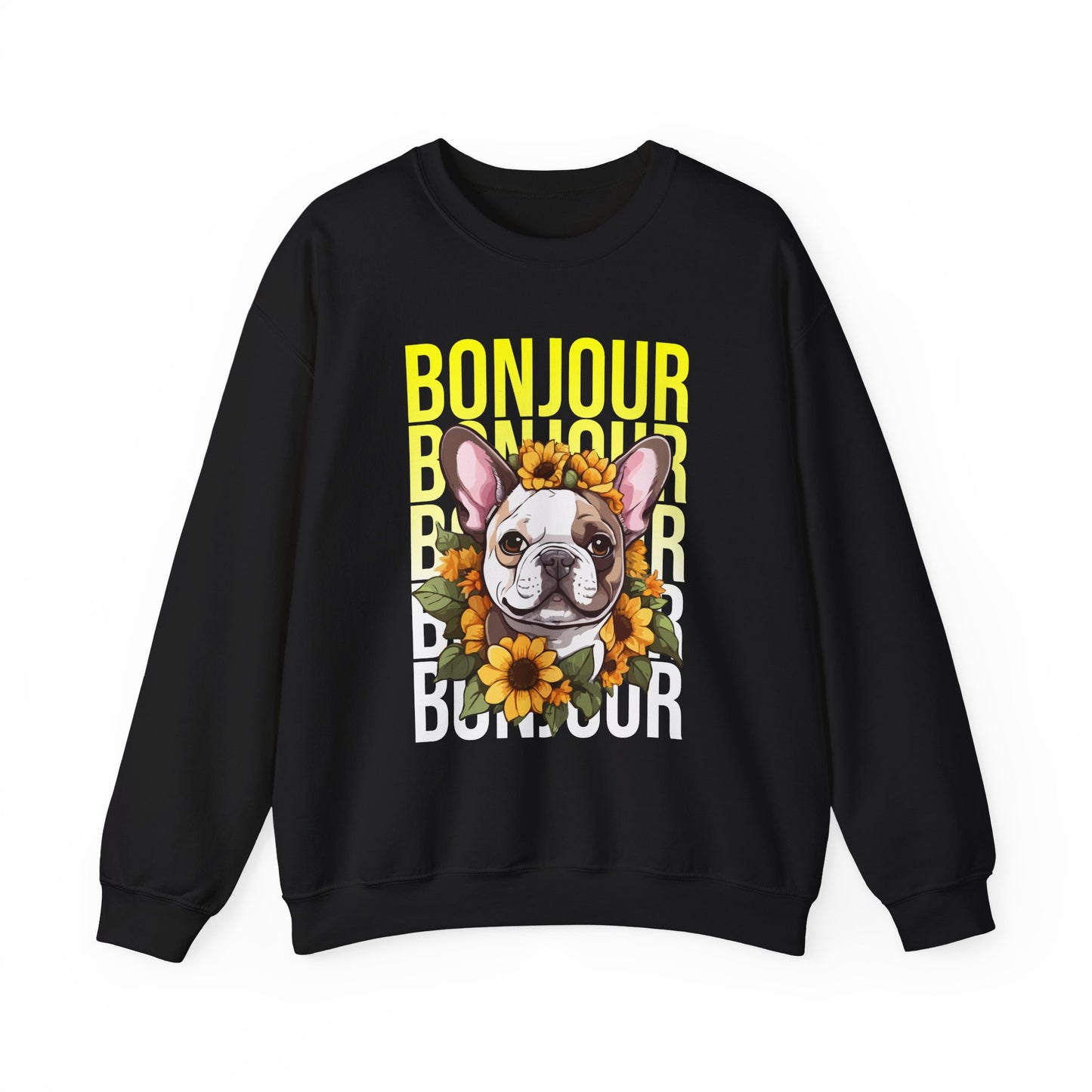 French Bulldog Sunflower Sweatshirt – Cute Bonjour Frenchie Pullover for Dog Lovers, Cozy Fall Gift for Her