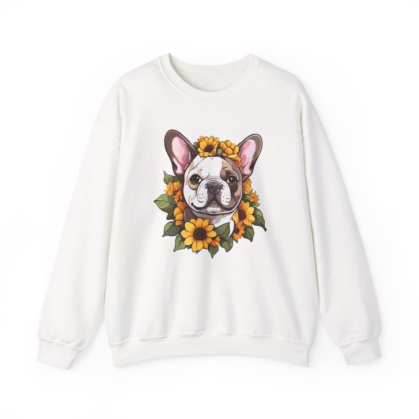 French Bulldog Sunflower Sweatshirt – Cute Bonjour Frenchie Crewneck for Dog Lovers, Cozy Floral Gift for Pet Moms & Dads