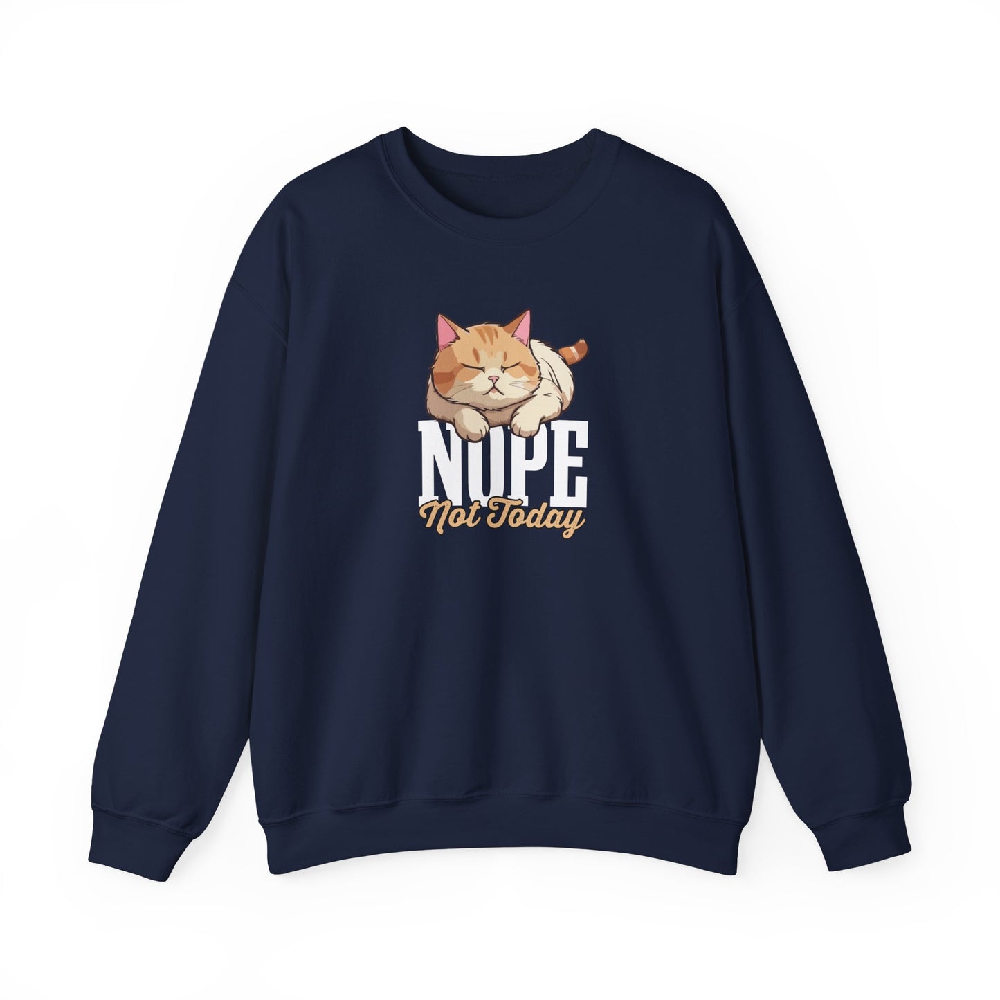Funny Lazy Cat Sweatshirt – “Nope, Not Today” Quote Pullover for Cat Lovers, Introverts & Nap Queens