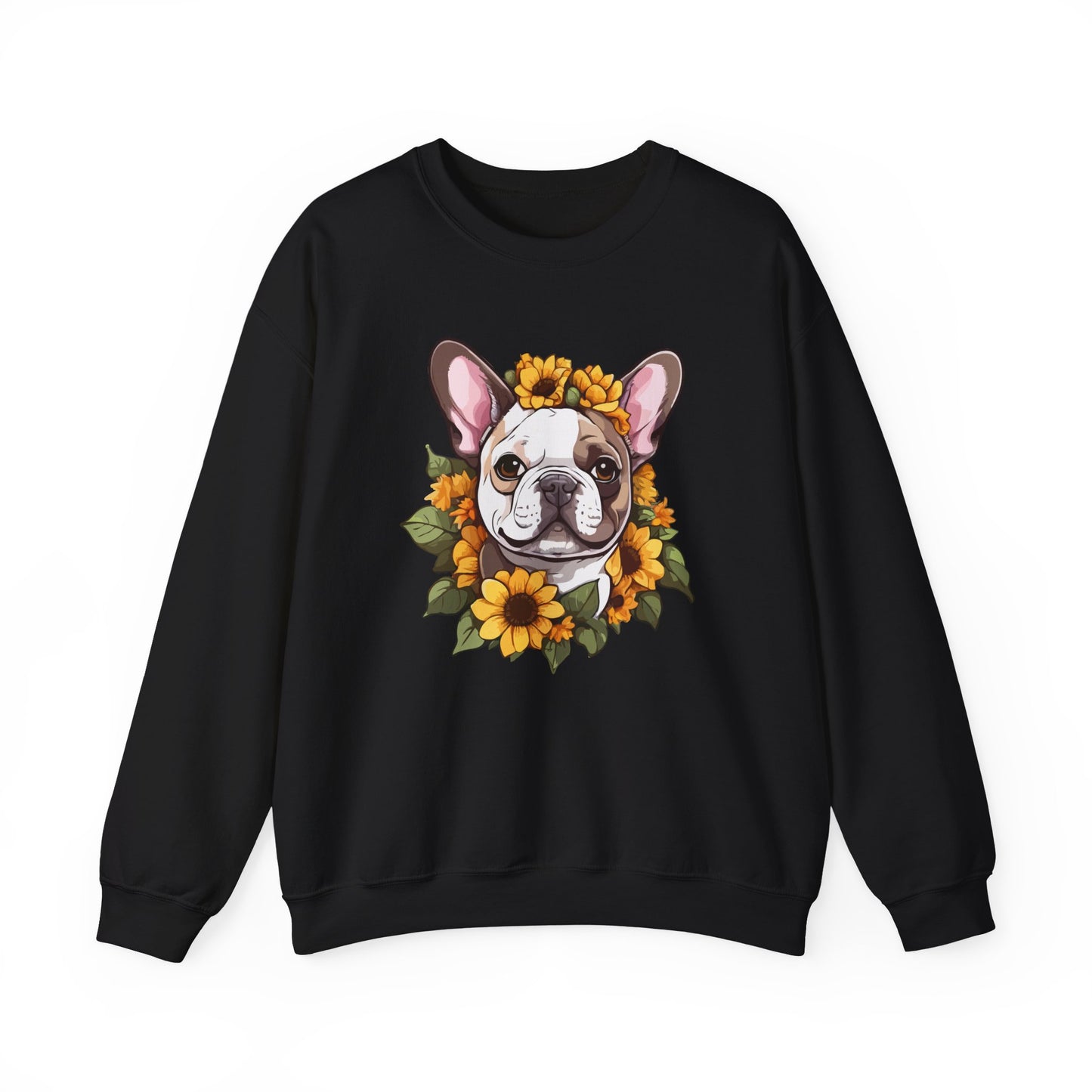 French Bulldog Sunflower Sweatshirt – Cute Bonjour Frenchie Crewneck for Dog Lovers, Cozy Floral Gift for Pet Moms & Dads