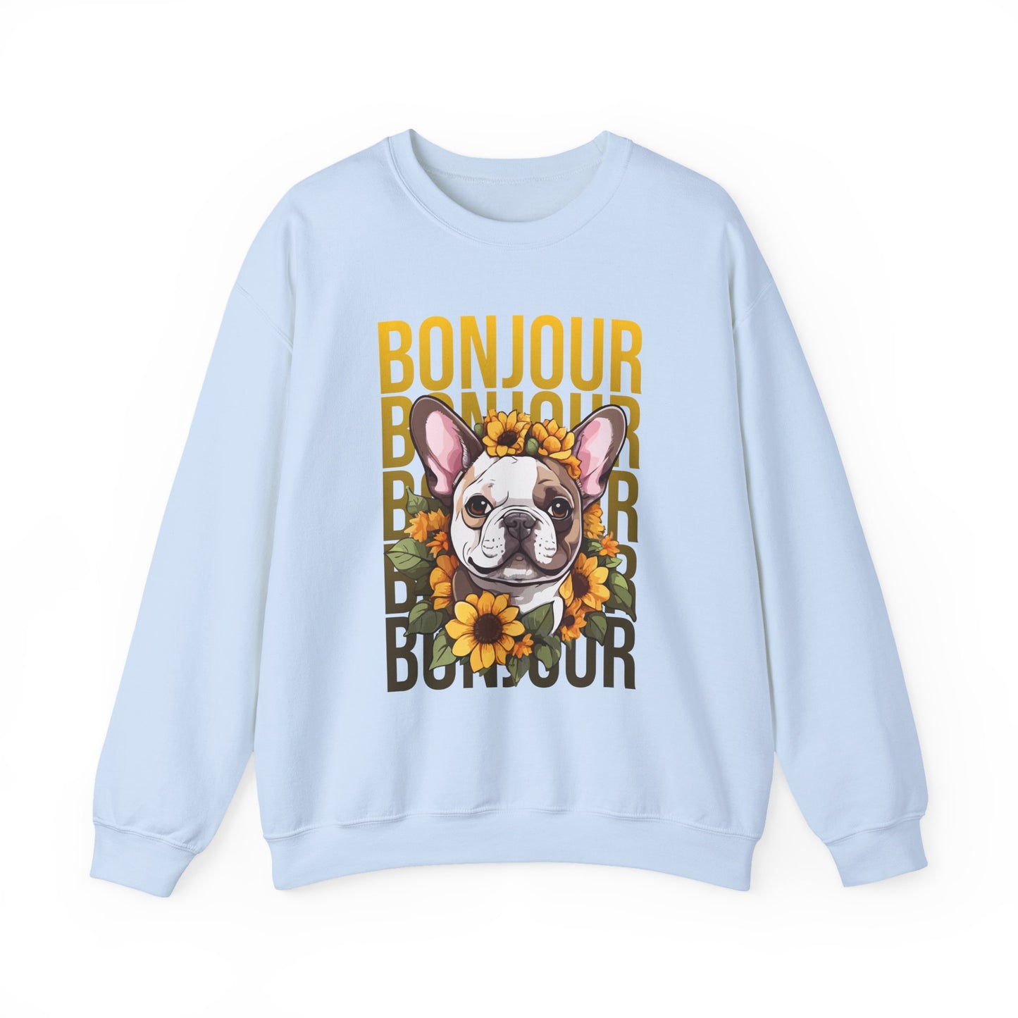 French Bulldog Sunflower Sweatshirt – Cute Bonjour Frenchie Pullover for Dog Lovers, Cozy Fall Gift for Her