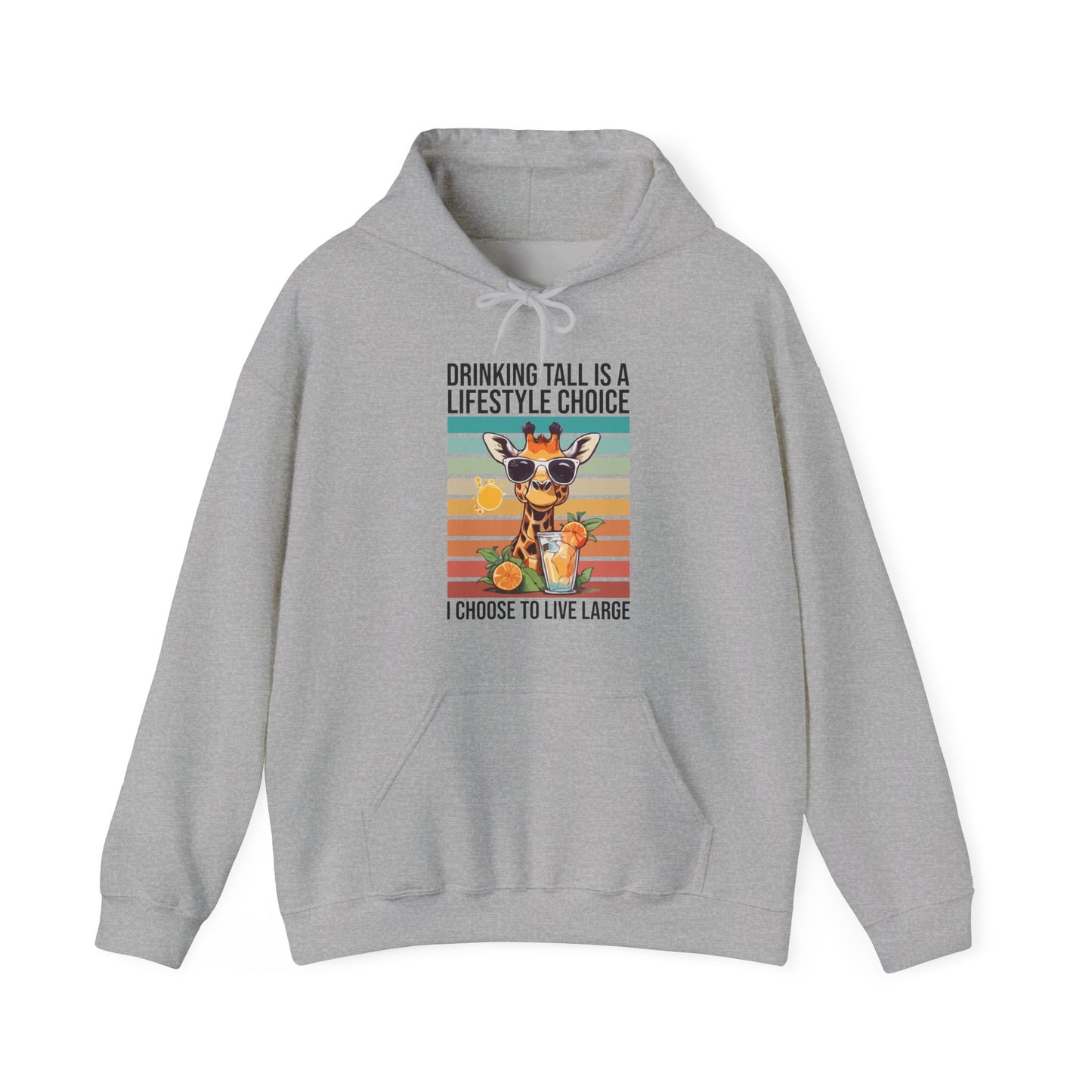 “Drinking Tall Is a Lifestyle Choice” Funny Giraffe Summer Hoodie – Citrus Sunset Spritz Graphic, Bold Animal Lover Gift, Live Large in Style