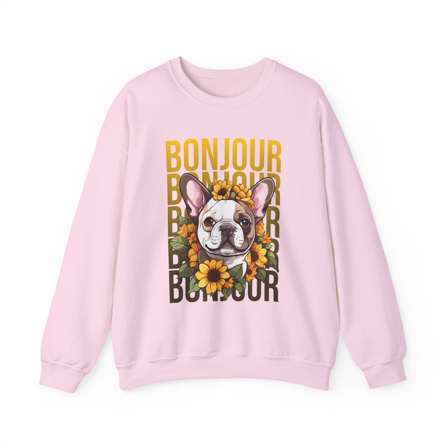 French Bulldog Sunflower Sweatshirt – Cute Bonjour Frenchie Pullover for Dog Lovers, Cozy Fall Gift for Her