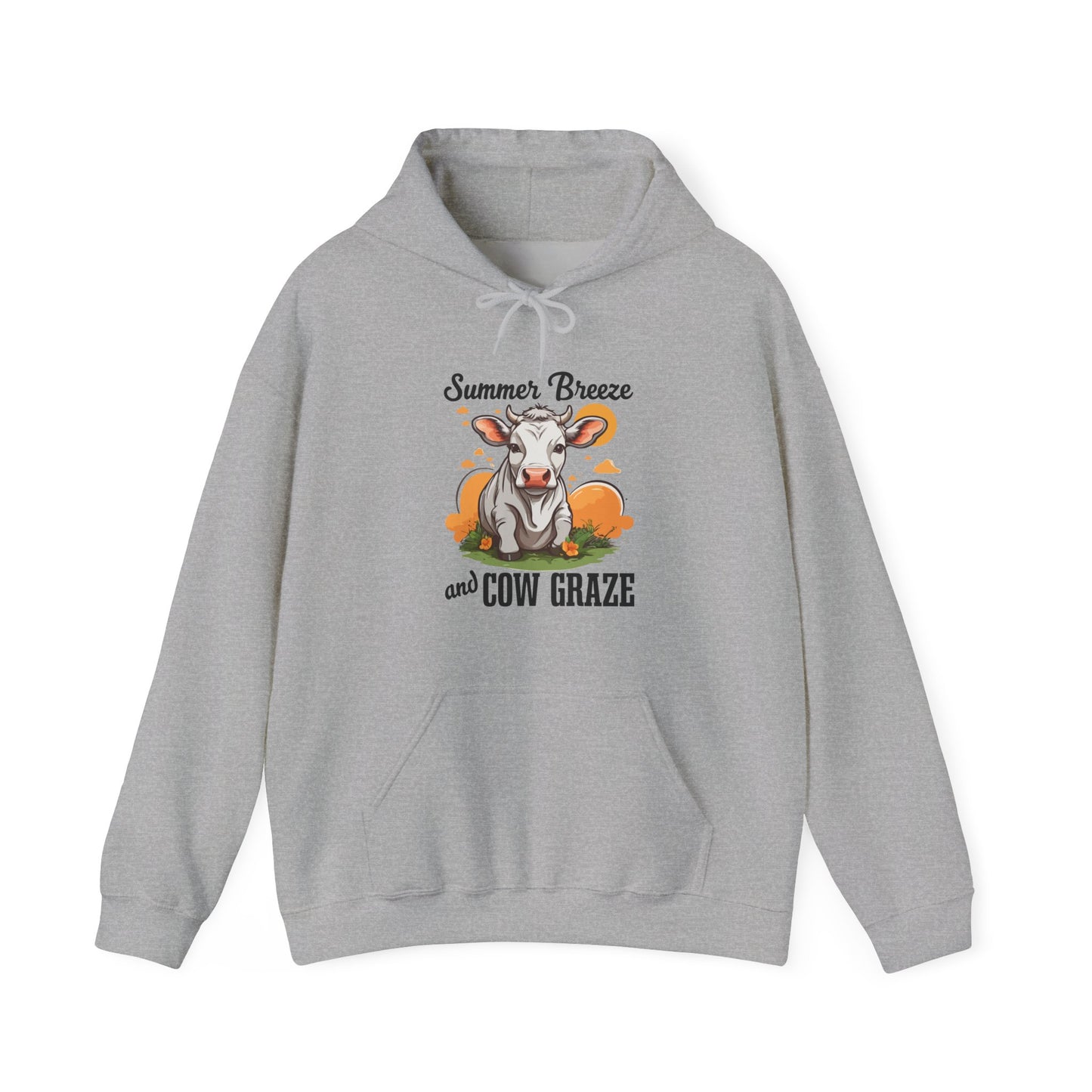 “Summer Breeze and Cow Graze” Hoodie – Farm Animal Lover Gift, Country Life Apparel, Cozy Cow Hoodie for Pet & Nature Lovers