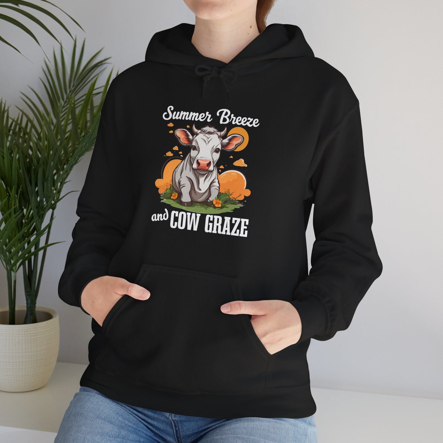 “Summer Breeze and Cow Graze” Hoodie – Farm Animal Lover Gift, Country Life Apparel, Cozy Cow Hoodie for Pet & Nature Lovers