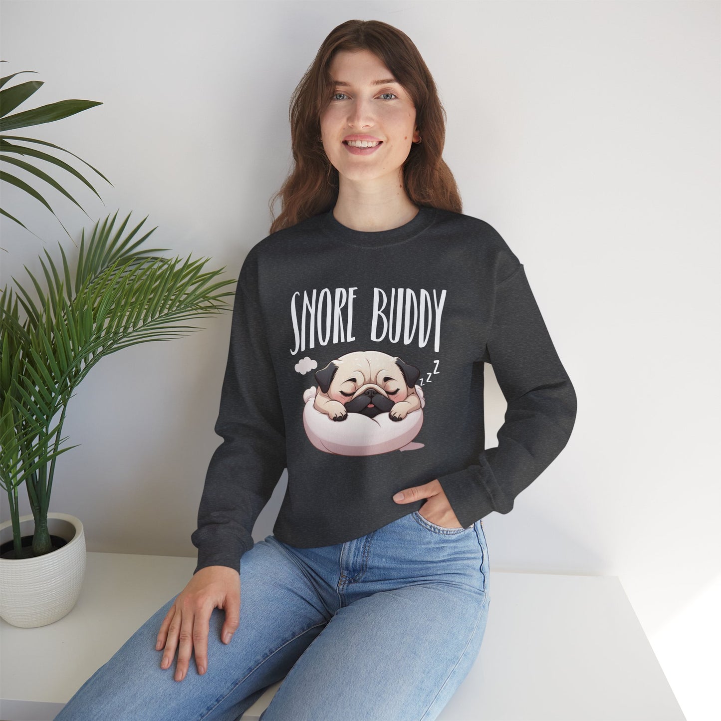“Snore Buddy” Sleeping Pug Sweatshirt – Funny Dog Lover Gift, Cute Pet Parent Apparel, Cozy Pug Life Sweater