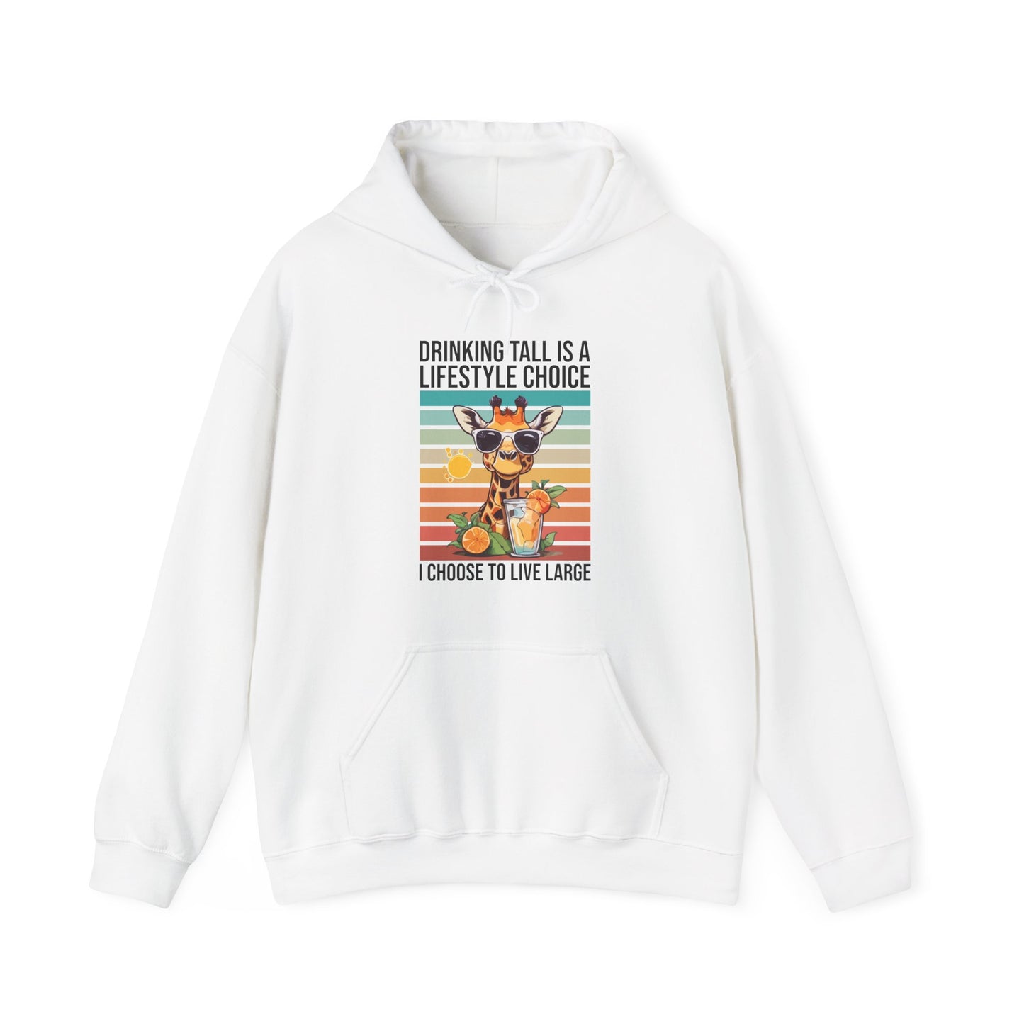 “Drinking Tall Is a Lifestyle Choice” Funny Giraffe Summer Hoodie – Citrus Sunset Spritz Graphic, Bold Animal Lover Gift, Live Large in Style