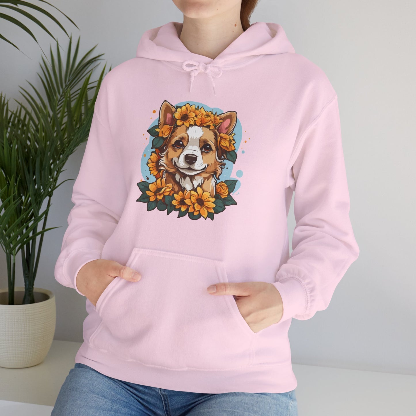 Cute Happy Dog with Sunflowers Hoodie – Floral Dog Lover Hooded Sweatshirt