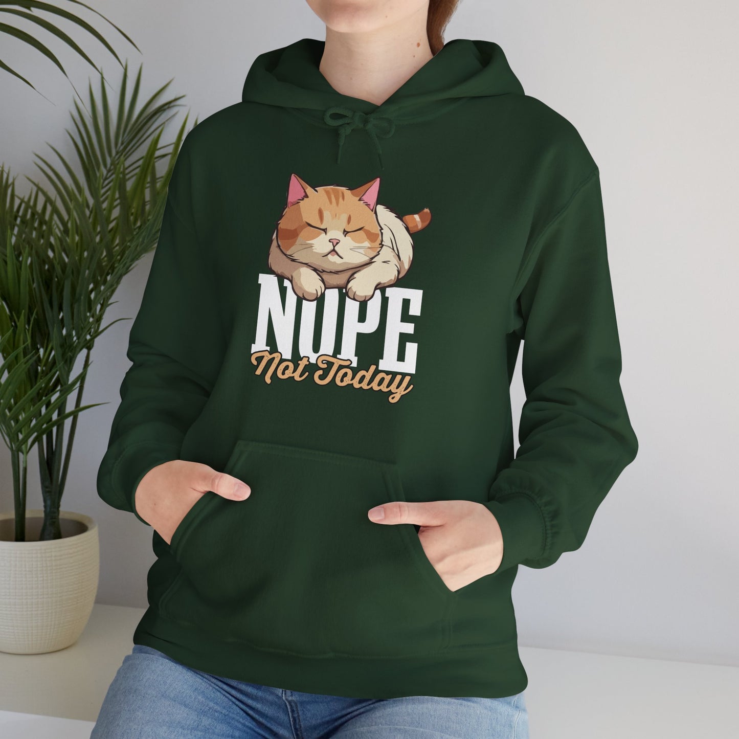 Funny Lazy Cat Hoodie – “Nope, Not Today” Quote Pullover for Cat Lovers, Introverts & Nap Queens