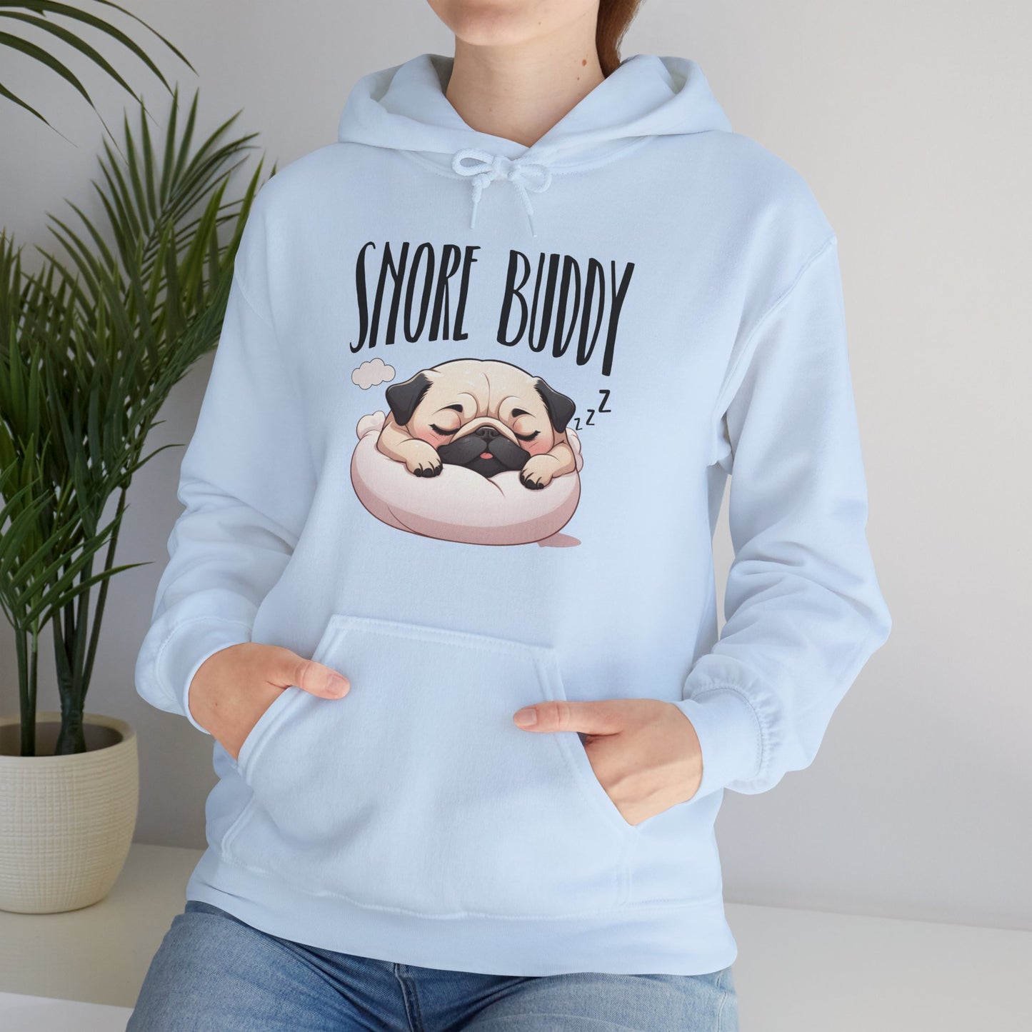 “Snore Buddy” Sleeping Pug Hoodie – Funny Dog Lover Gift, Cute Pet Parent Apparel, Cozy Pug Life Hoodie
