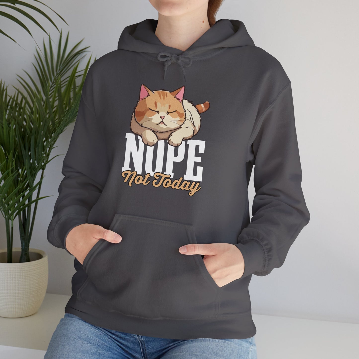Funny Lazy Cat Hoodie – “Nope, Not Today” Quote Pullover for Cat Lovers, Introverts & Nap Queens