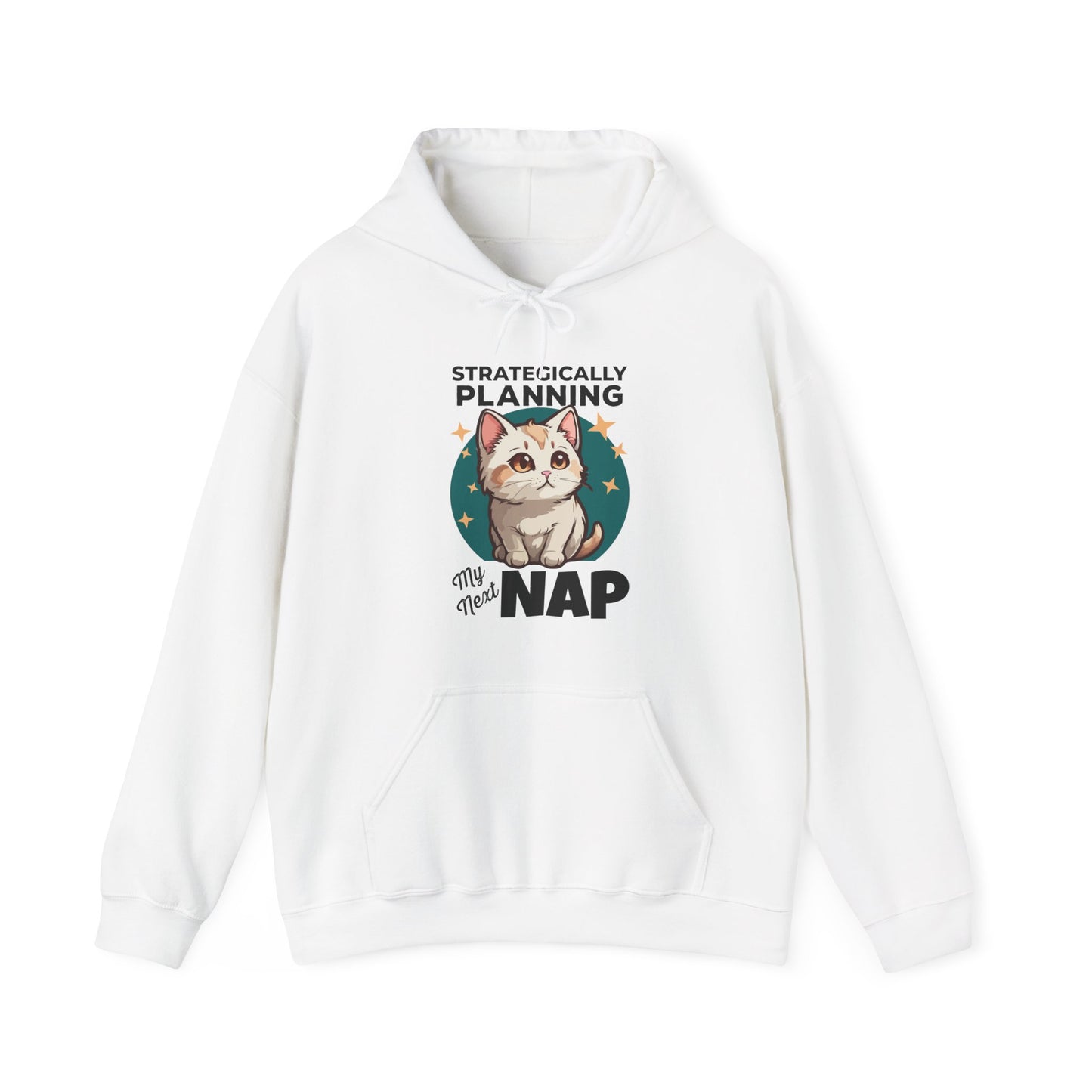 “Strategically Planning My Next Nap” Funny Cat Hoodie – Lazy Cat Lover Gift, Cozy Unisex Pullover for Pet Parents, Nap Queens & Introverts