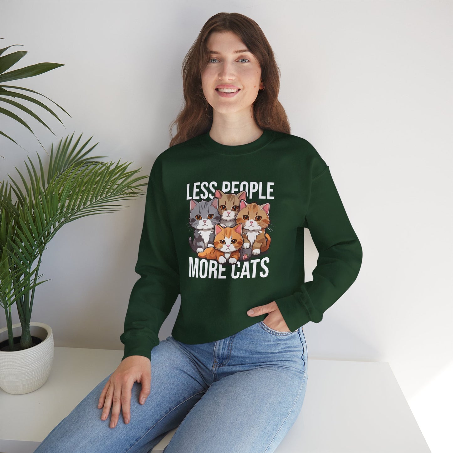 Less People More Cats Sweatshirt – Funny Cat Lover Gift for Introverts, Pet Parents & Anti-Social Cat Moms