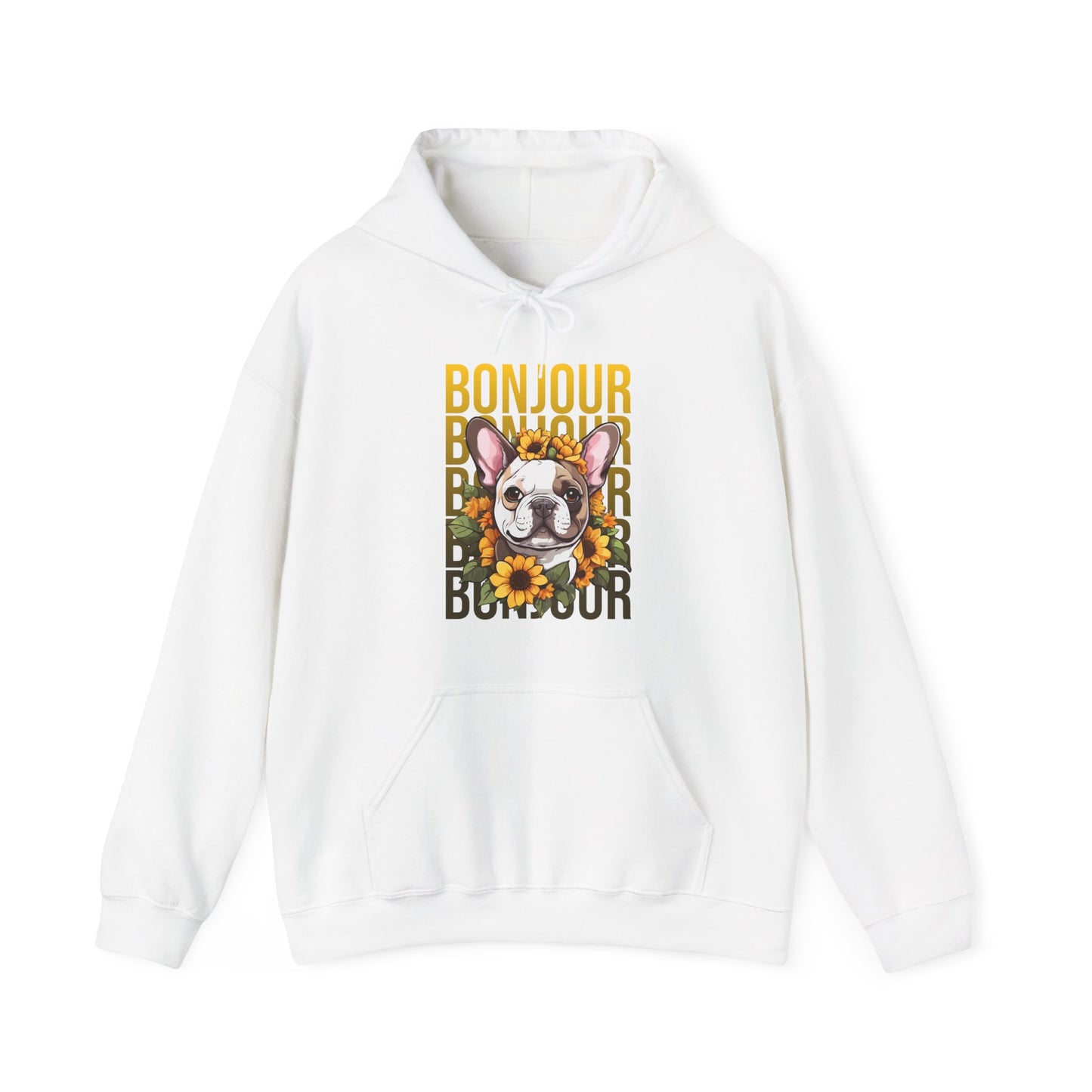 French Bulldog Sunflower Hoodie – Cute Bonjour Frenchie Pullover for Dog Lovers, Cozy Floral Gift for Her