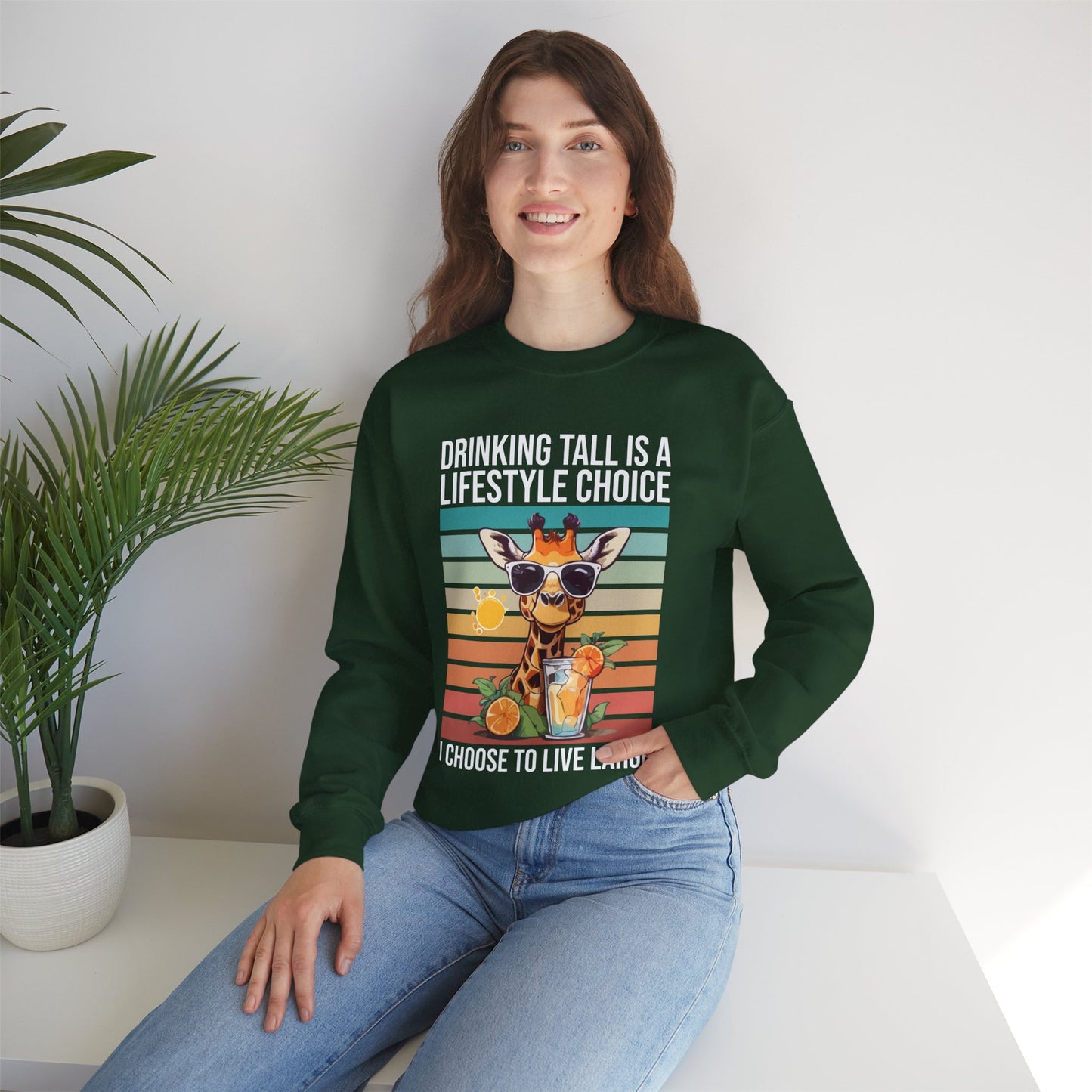 “Drinking Tall Is a Lifestyle Choice” Giraffe Sweatshirt – Funny Summer Citrus Graphic for Animal Lovers with Big Personality