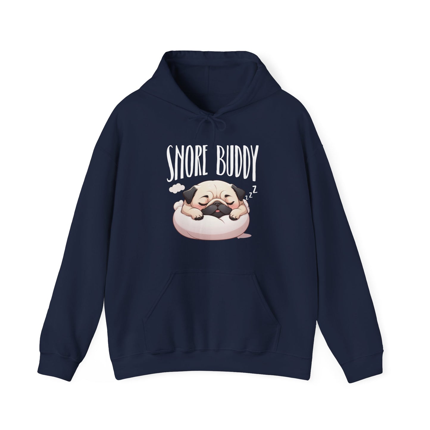 “Snore Buddy” Sleeping Pug Hoodie – Funny Dog Lover Gift, Cute Pet Parent Apparel, Cozy Pug Life Hoodie