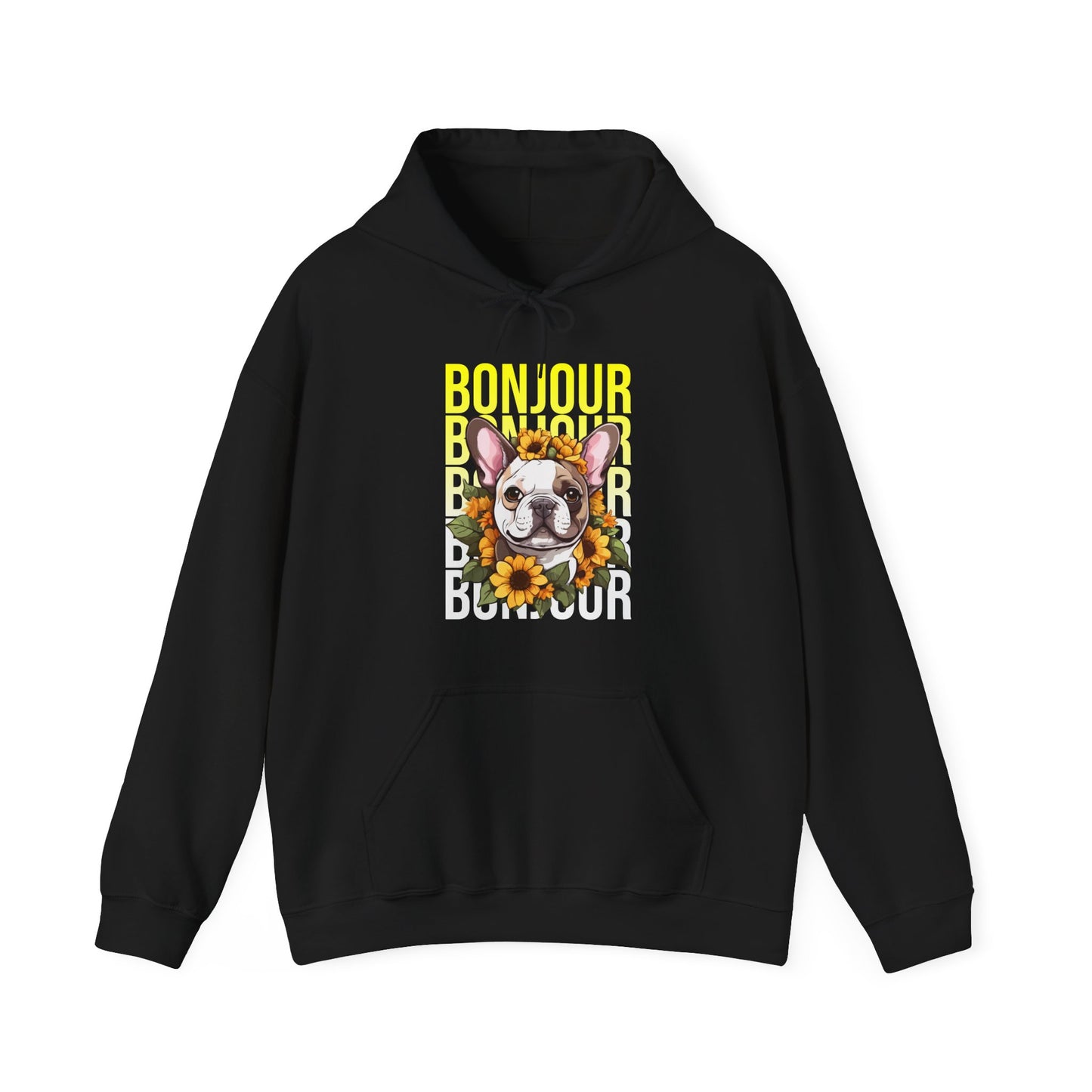 French Bulldog Sunflower Hoodie – Cute Bonjour Frenchie Pullover for Dog Lovers, Cozy Floral Gift for Her