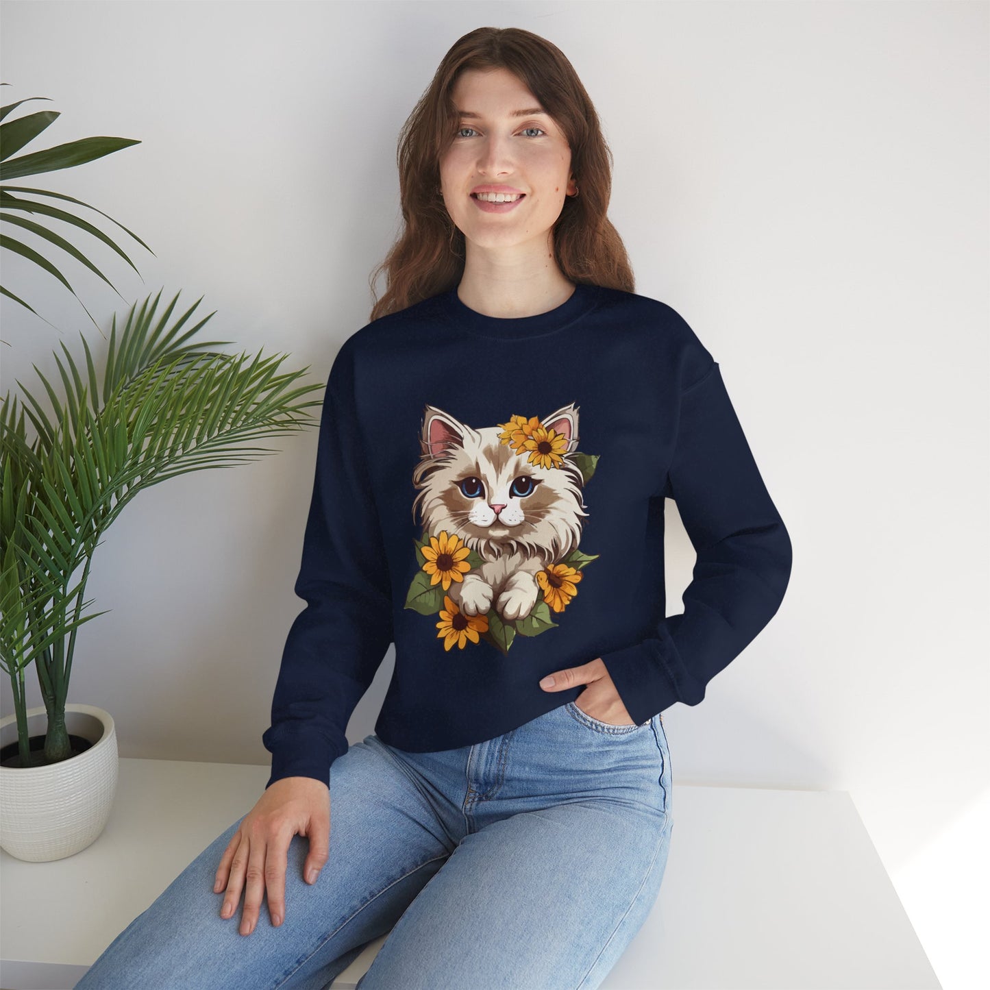 Sunflower Cat Sweatshirt, Perfect Gift for Pet Lovers and Furparents