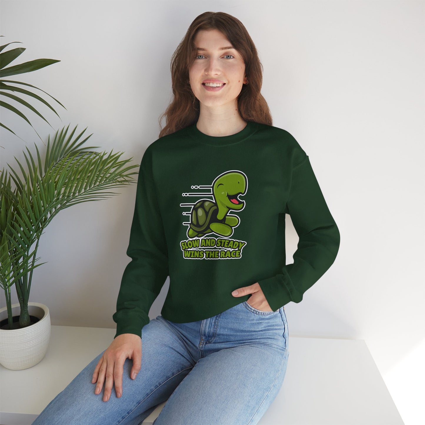 “Slow and Steady Wins the Race” Turtle Sweatshirt – Inspirational Animal Lover Gift, Motivational Pet Parent Apparel, Cozy Turtle Sweater