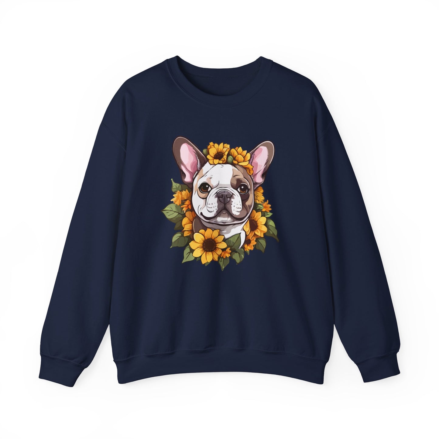 French Bulldog Sunflower Sweatshirt – Cute Bonjour Frenchie Crewneck for Dog Lovers, Cozy Floral Gift for Pet Moms & Dads