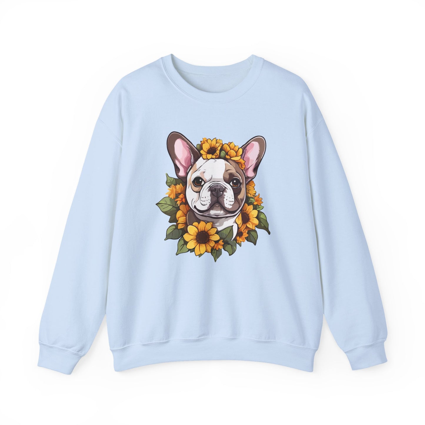 French Bulldog Sunflower Sweatshirt – Cute Bonjour Frenchie Crewneck for Dog Lovers, Cozy Floral Gift for Pet Moms & Dads
